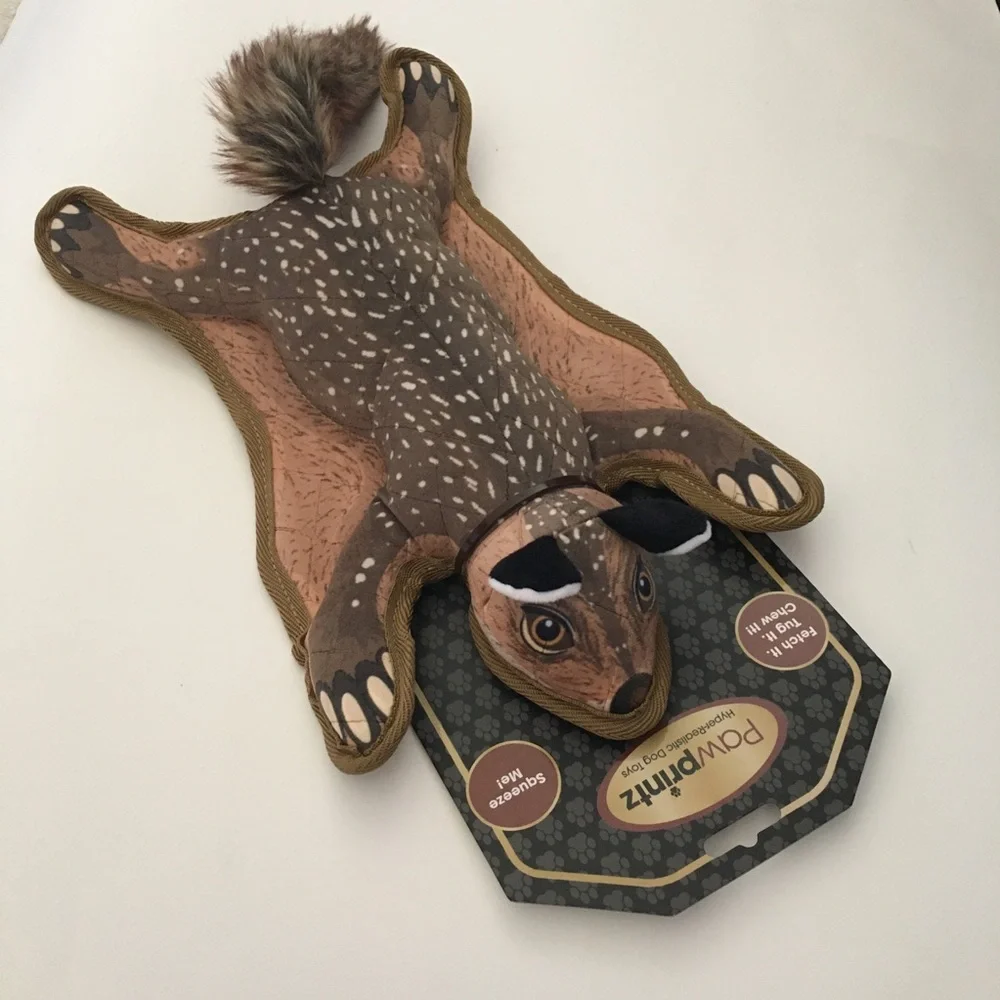 Dog Toy Pawprintz Squirrel Squeaker Faux Fur Tail Fetch Tug Realistic Design